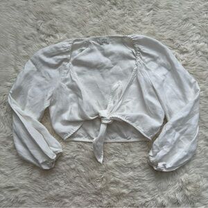 Aritzia White Tie-Front Crop Top
